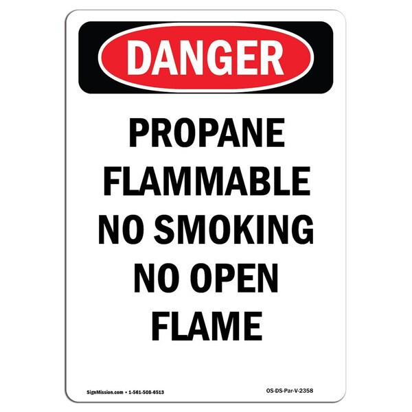 Signmission OSHA Danger Sign, Propane Flammable No Smoking No, 10in X 7in Rigid Plastic, 7" W, 10" L, Portrait OS-DS-P-710-V-2358 - main